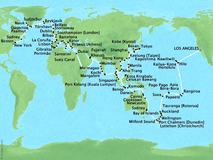 Oceania Cruises - Around The World in 180 Days (181 days)