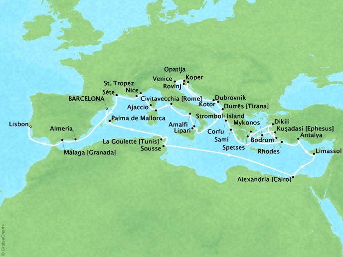 Seabourn - Eastern Mediterranean, Balkans, and Rivieras (47 days