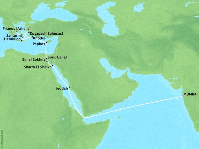 Passage to India - Itinerary - Athens (Piraeus) to Mumbai