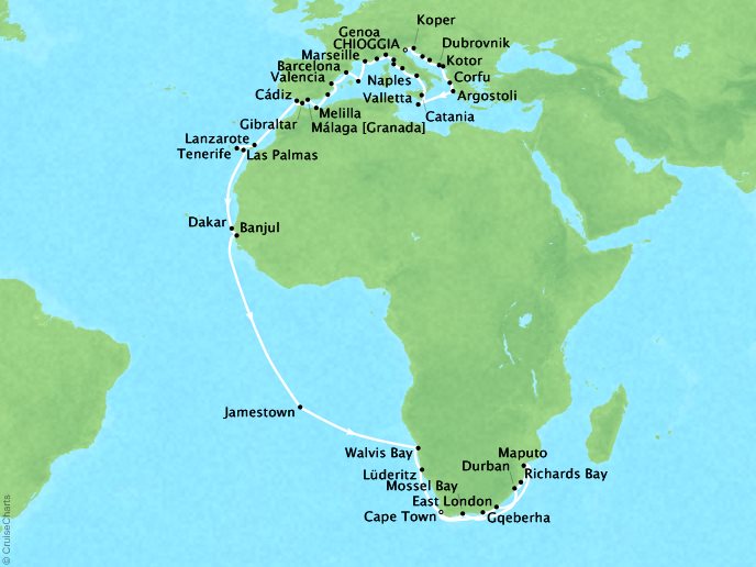 Azamara - Venice to Cape Town Grand Voyage (63 days)