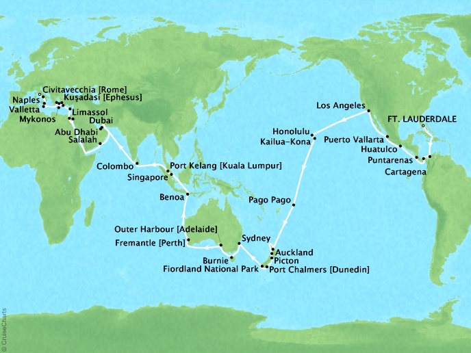 Princess Cruises - World Cruise – Ft. Lauderdale to Rome (90 days)