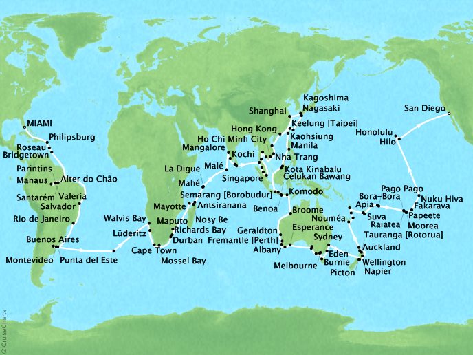 Oceania Cruises - Around The World in 180 Days (181 days)