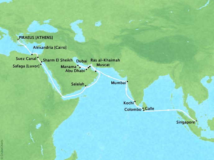 Passage to India - Itinerary - Athens (Piraeus) to Mumbai