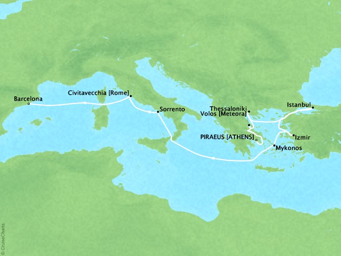 Regent Seven Seas Cruises - Aegean Antiquities and Chic Shores – Athens  (Piraeus) to Barcelona (13 days)